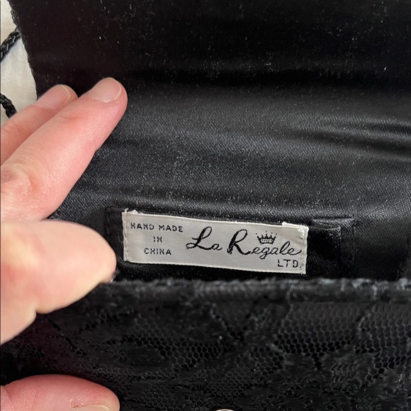 Vintage La Regale Black Lace Purse with Rhinestone Accent - Picture 5 of 8